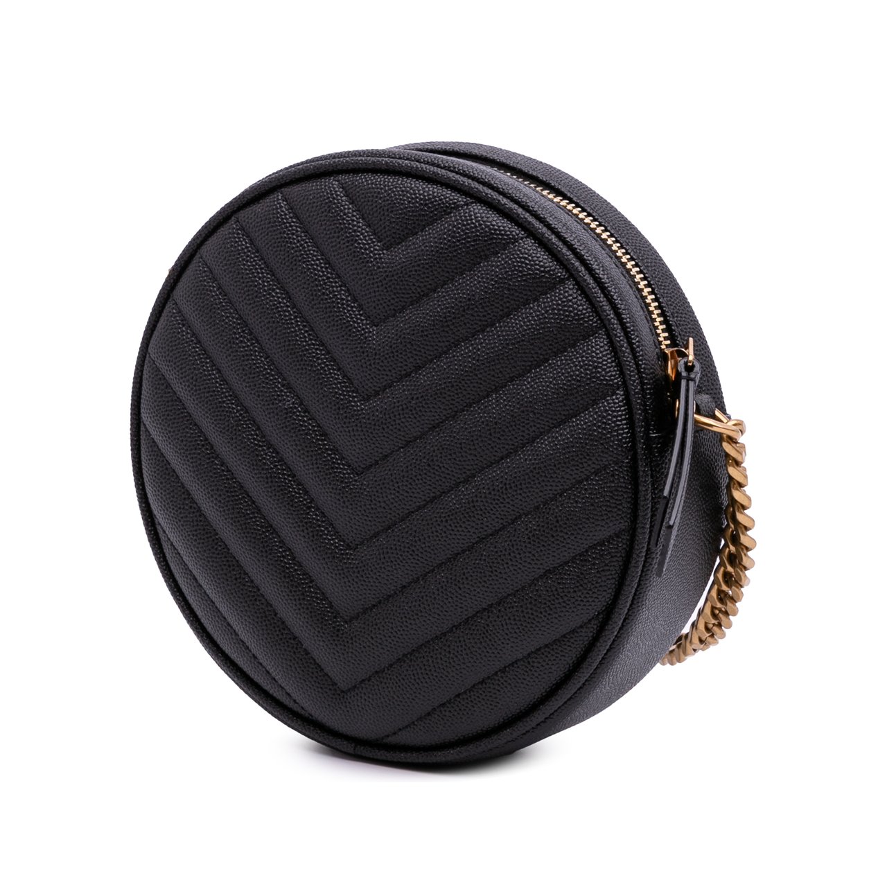 Saint Laurent Grain De Poudre Chevron Round Vinyle Camera Bag Zwart