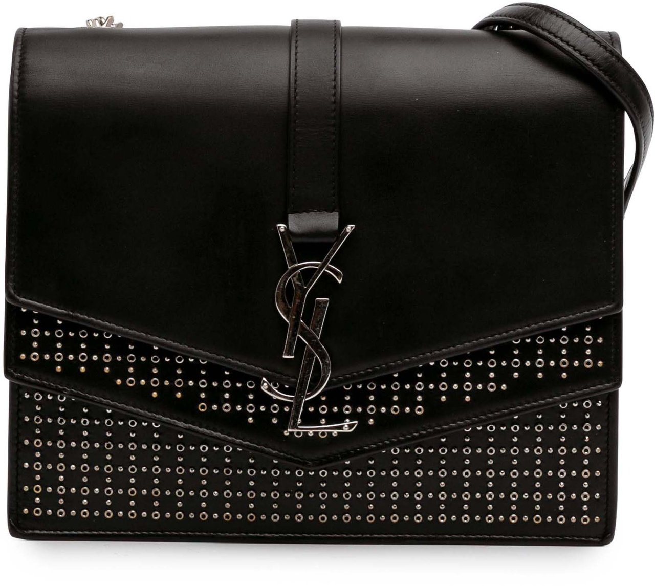 Saint Laurent Medium Studded Calfskin Monogram Sulpice Crossbody Zwart