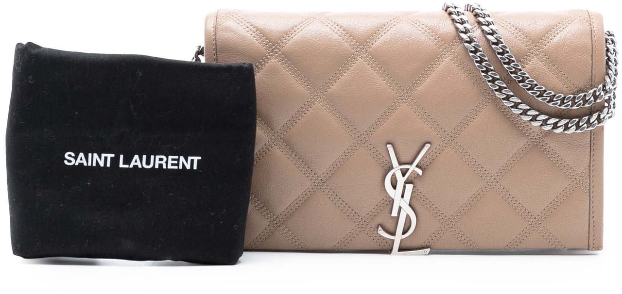 Saint Laurent Quilted Diamond Lambskin Becky Wallet on Chain Bruin