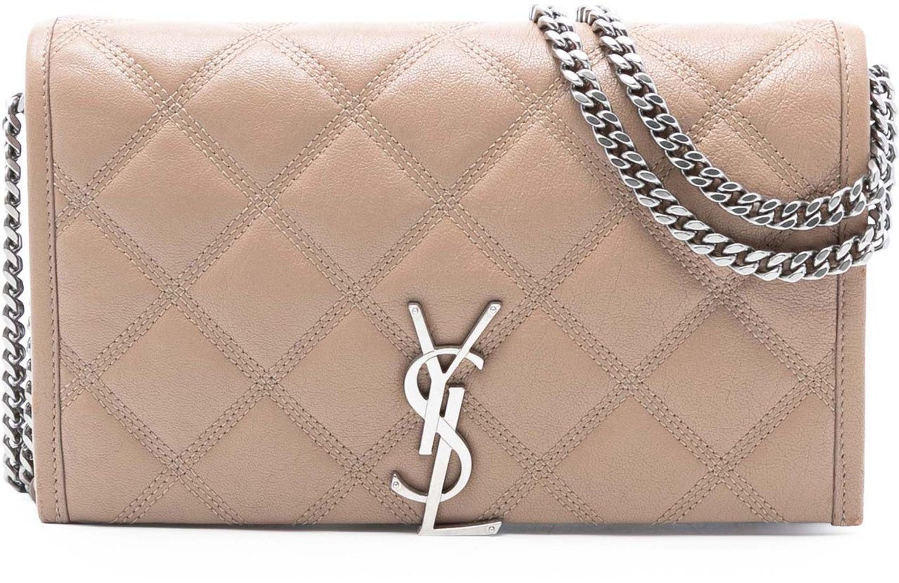 Saint Laurent Quilted Diamond Lambskin Becky Wallet on Chain Bruin