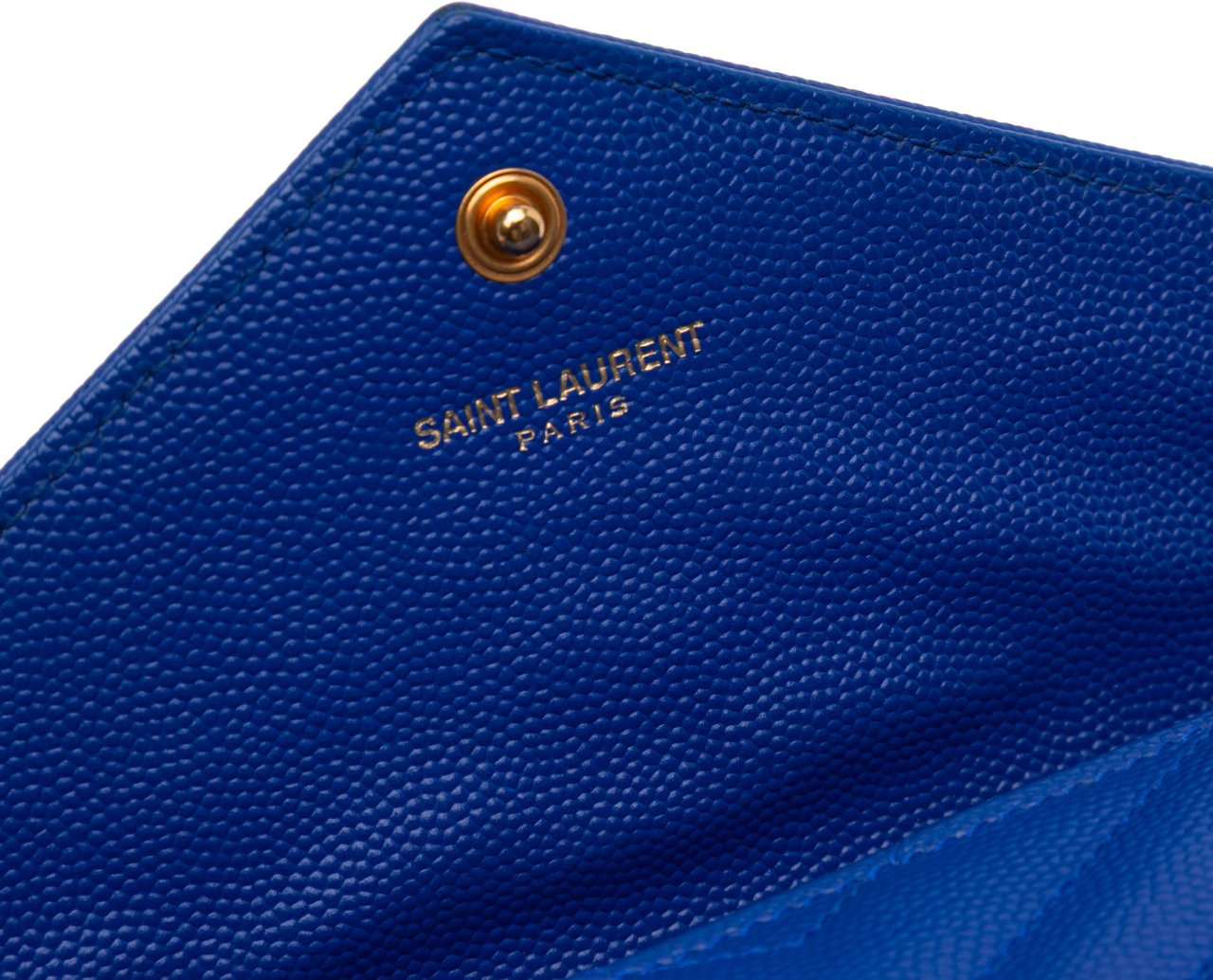 Saint Laurent Grain De Poudre Matelasse Chevron Monogram Flap Wallet Blauw