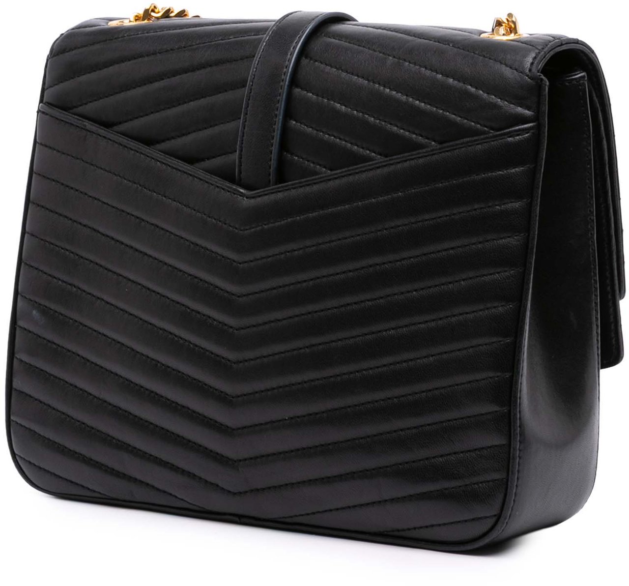 Saint Laurent Medium Chevron Lambskin Monogram Sulpice Bag Zwart