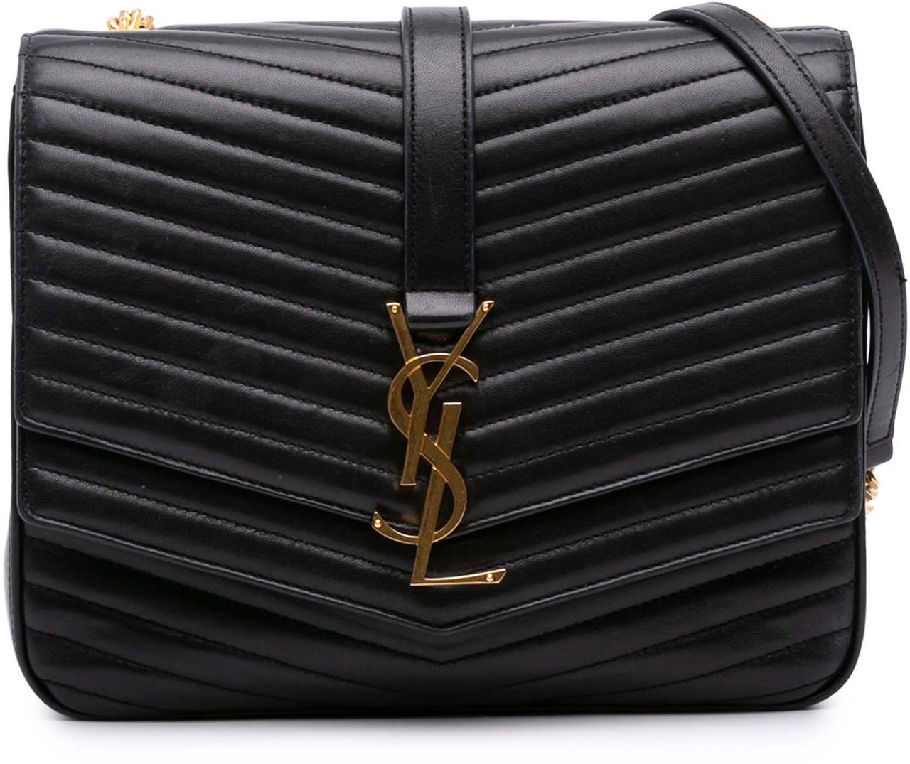 Saint Laurent Medium Chevron Lambskin Monogram Sulpice Bag Zwart