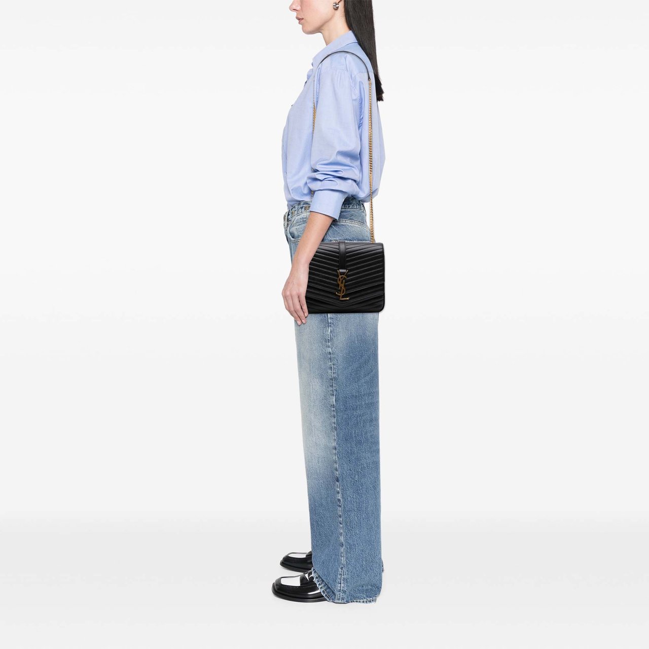 Saint Laurent Medium Chevron Lambskin Monogram Sulpice Bag Zwart