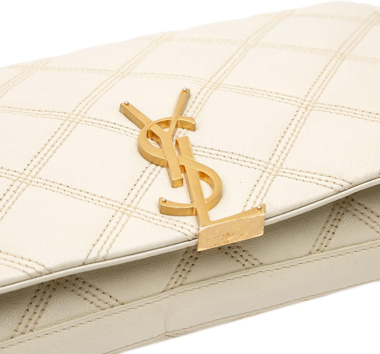 Saint Laurent Quilted Lambskin Diamond Becky Chain Wallet Wit