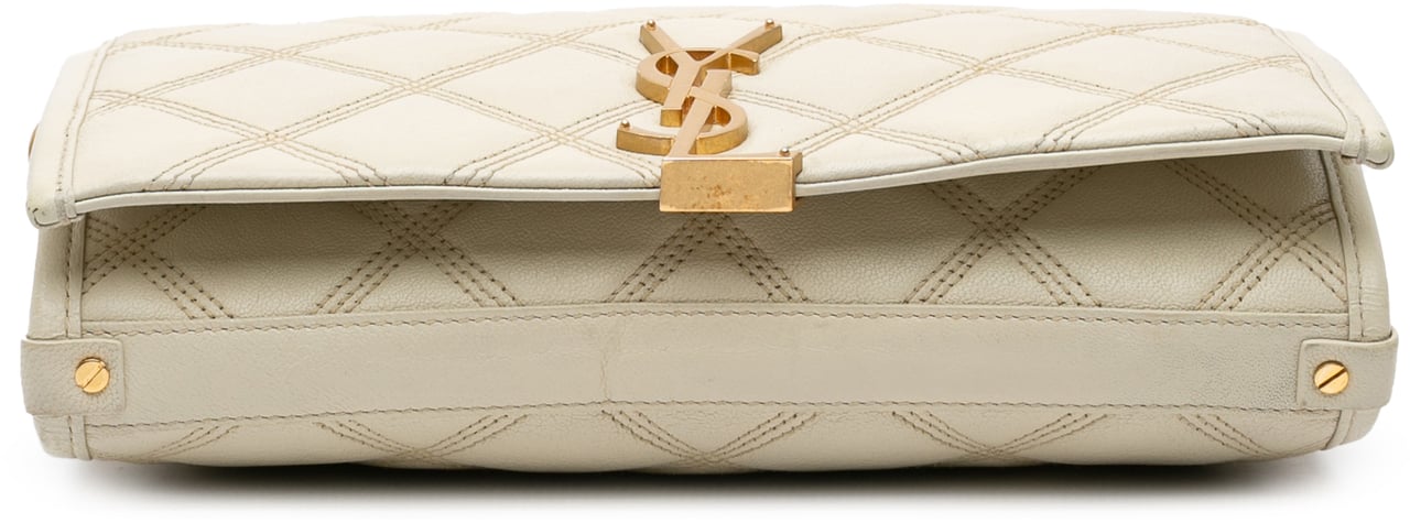 Saint Laurent Quilted Lambskin Diamond Becky Chain Wallet Wit