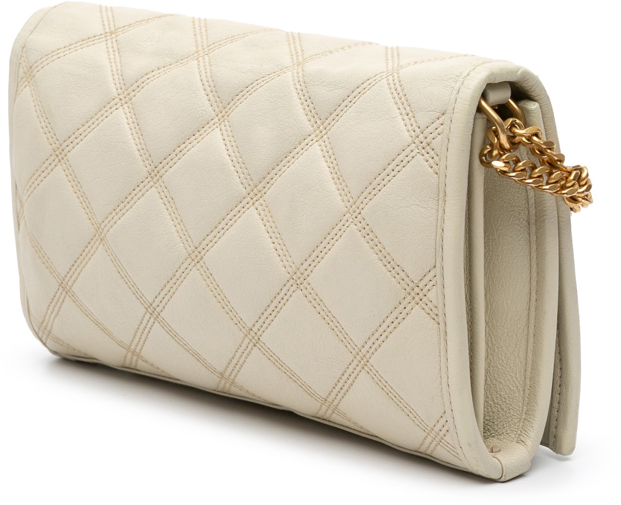 Saint Laurent Quilted Lambskin Diamond Becky Chain Wallet Wit