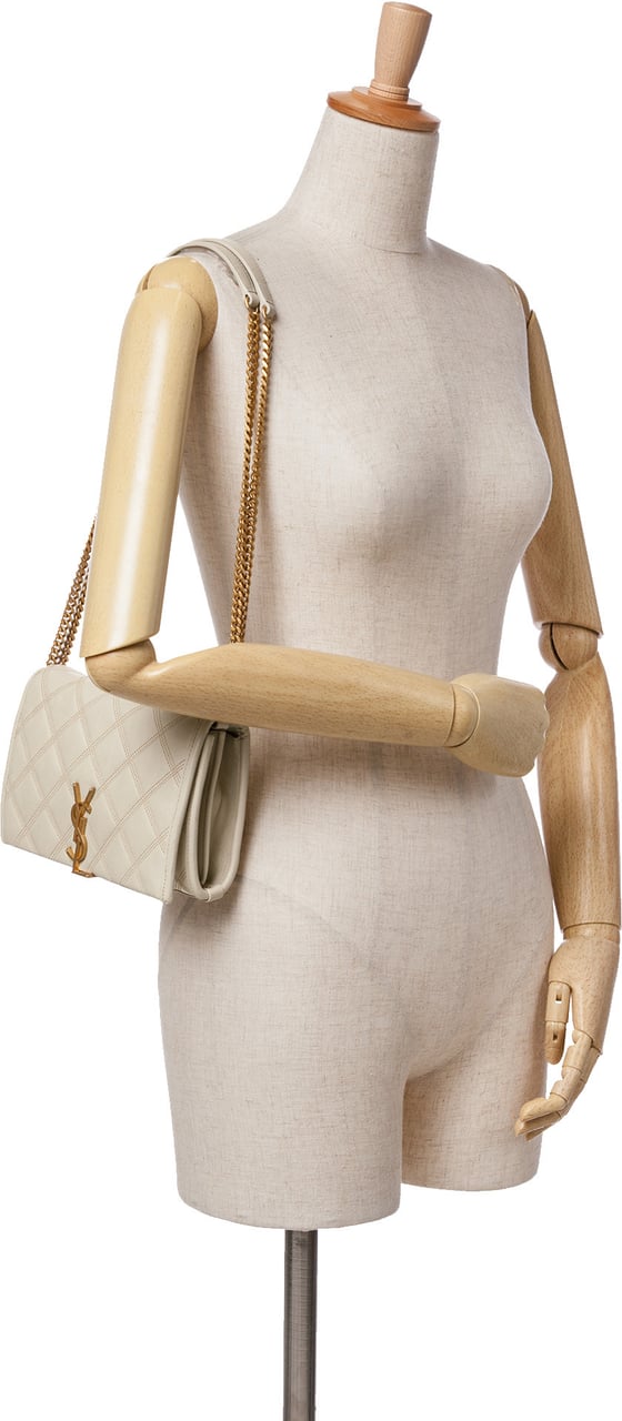 Saint Laurent Quilted Lambskin Diamond Becky Chain Wallet Wit