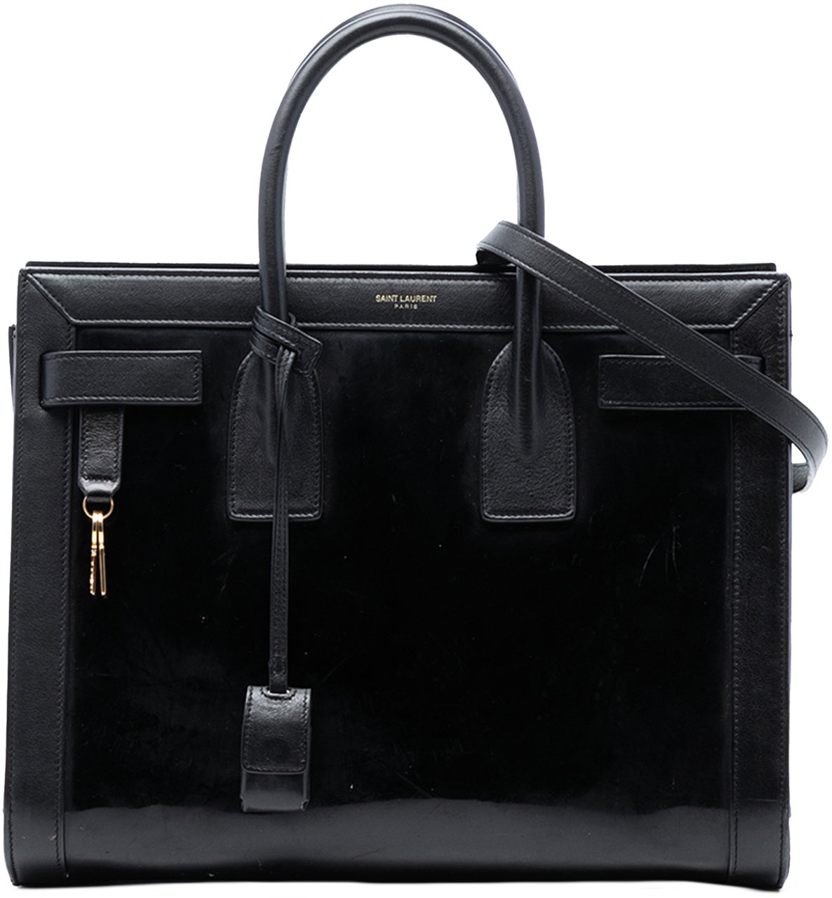 Saint Laurent Small Patent Sac De Jour Satchel Zwart