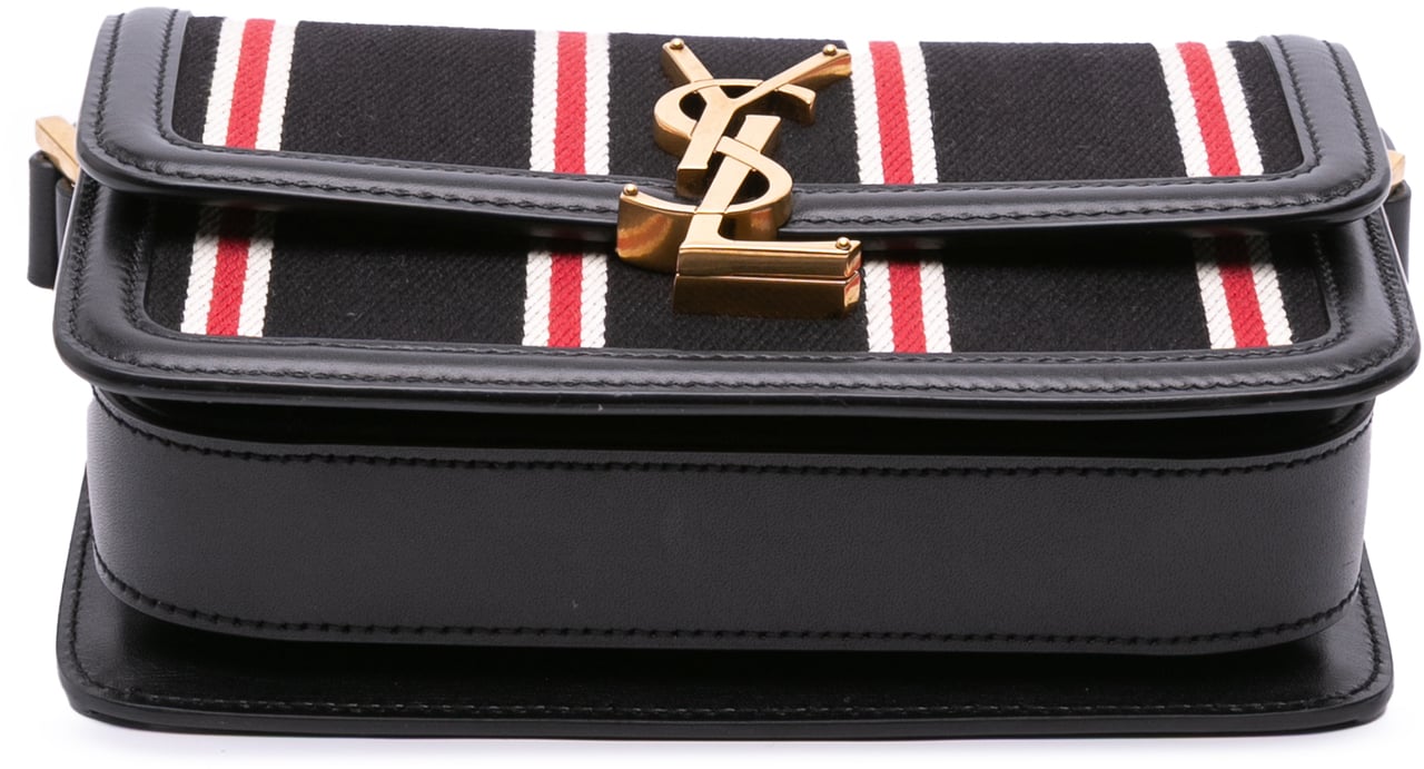 Saint Laurent Small Canvas Striped Solferino Satchel In Box Zwart