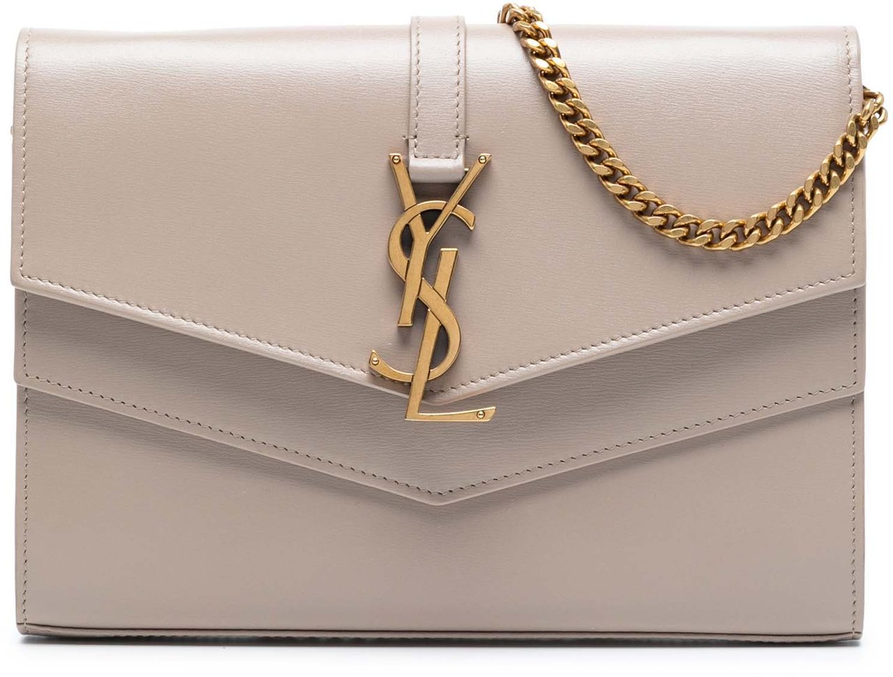 Saint Laurent Leather Monogram Sulpice Wallet on Chain Bruin