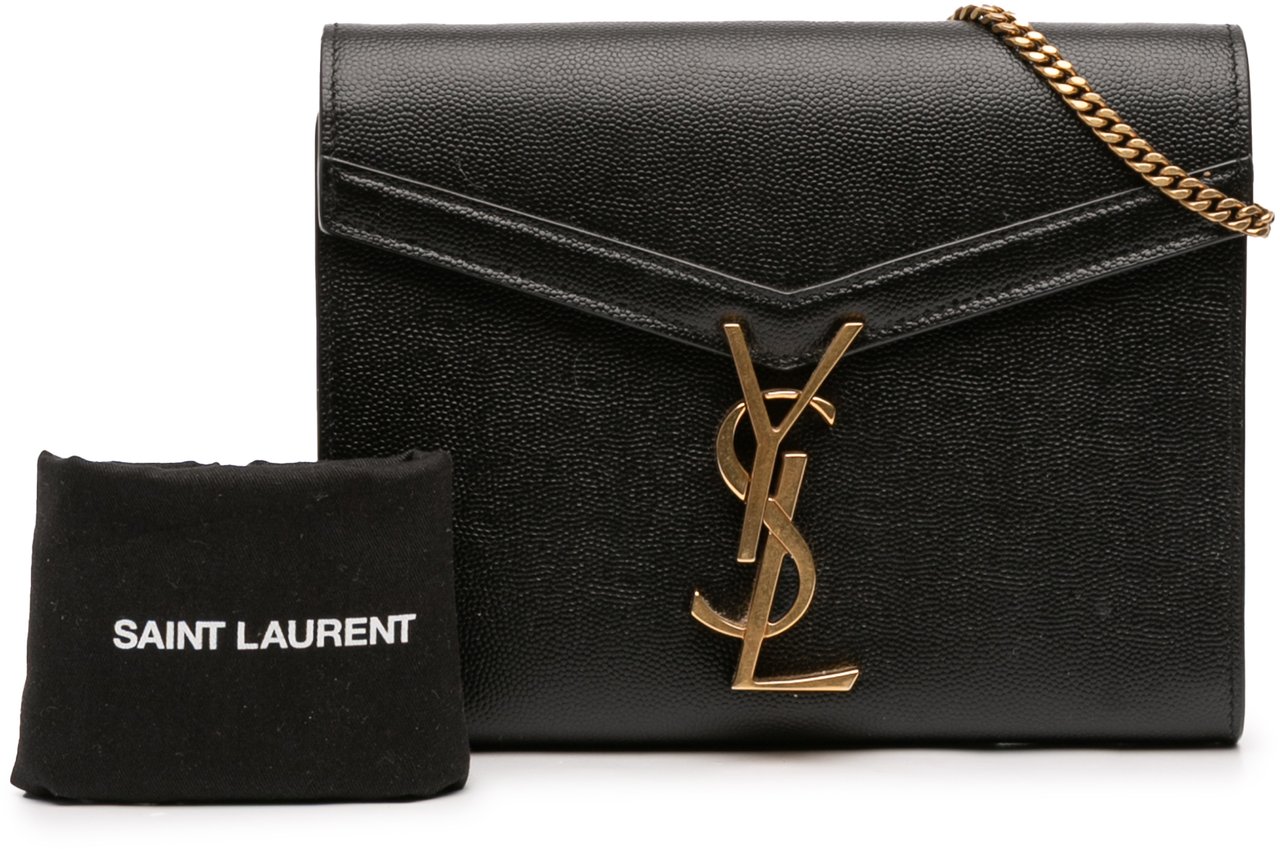 Saint Laurent Grain De Poudre Monogram Cassandra Chain Wallet Zwart
