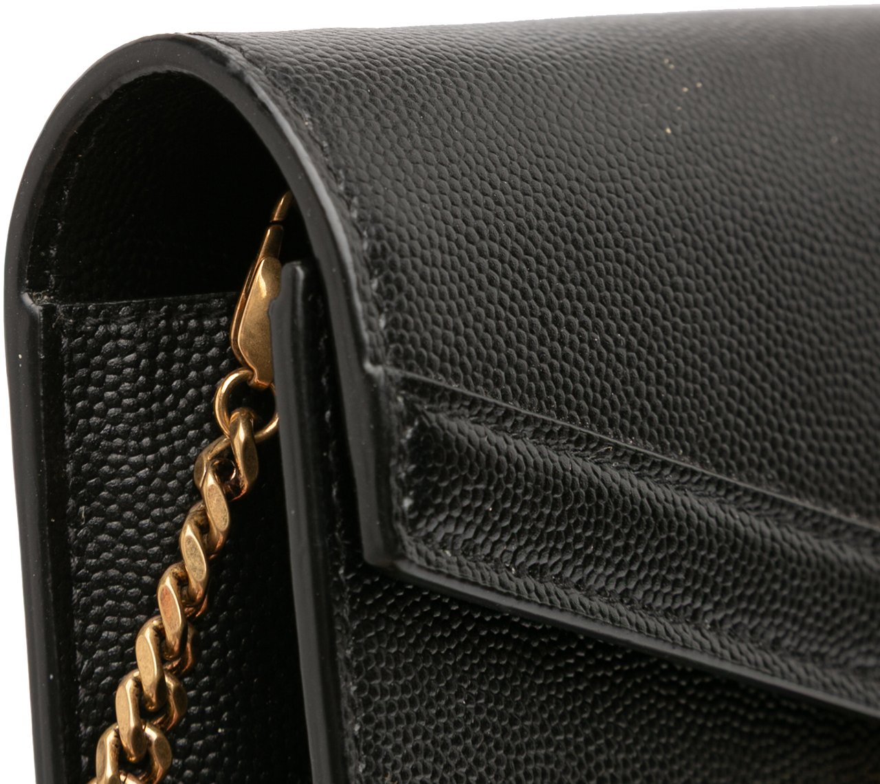 Saint Laurent Grain De Poudre Monogram Cassandra Chain Wallet Zwart