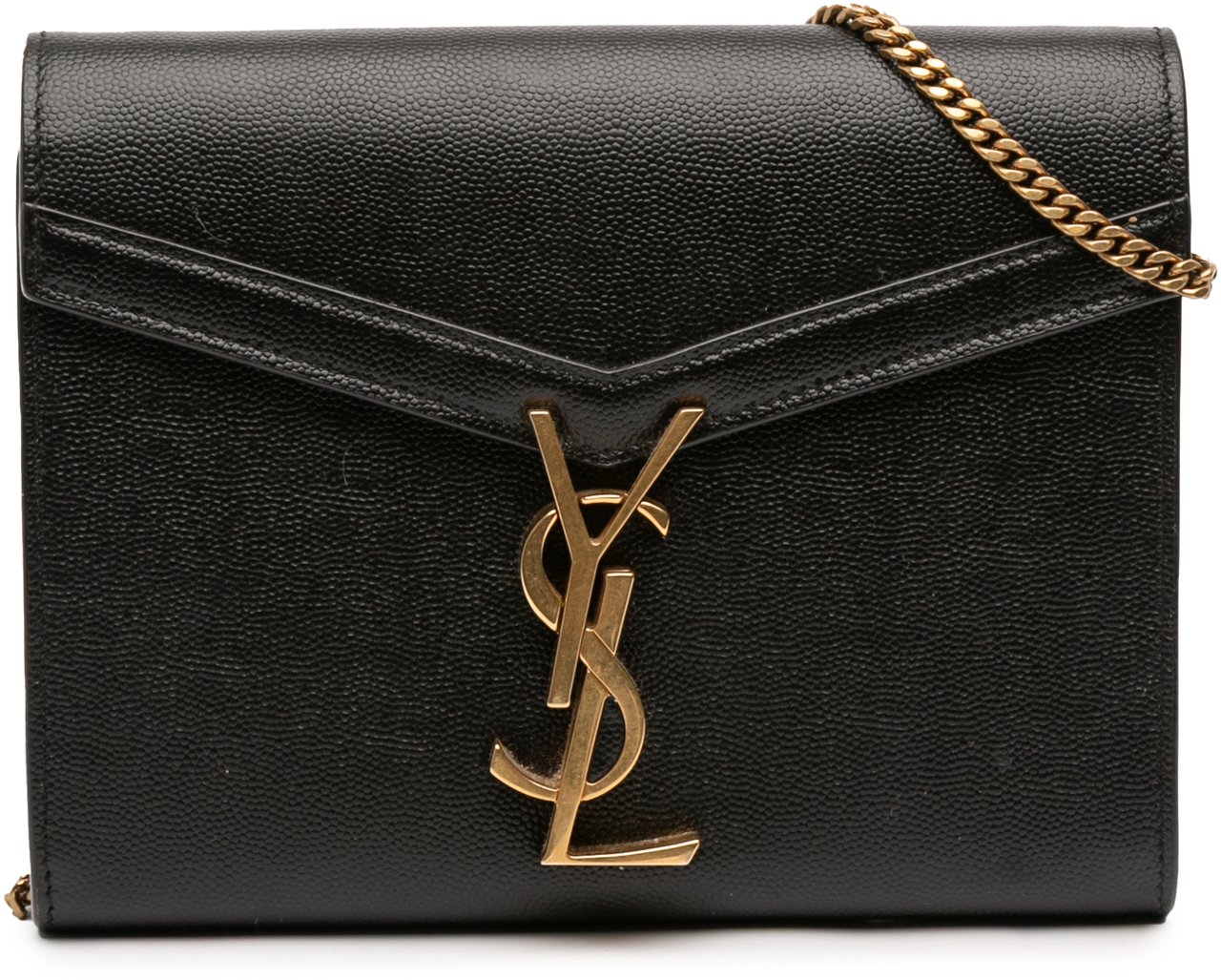Saint Laurent Grain De Poudre Monogram Cassandra Chain Wallet Zwart