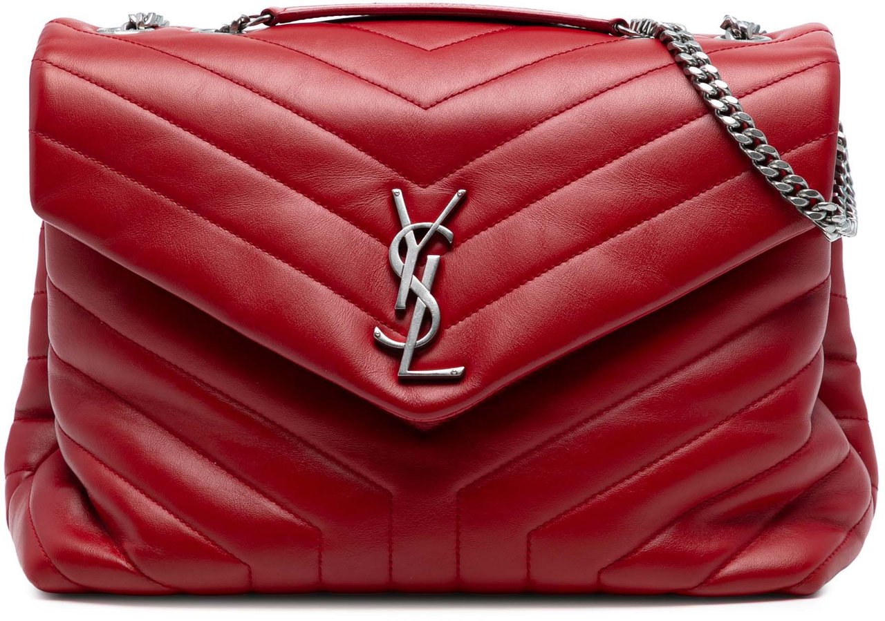 Saint Laurent Medium Leather Monogram Matelasse LouLou Bag Rood