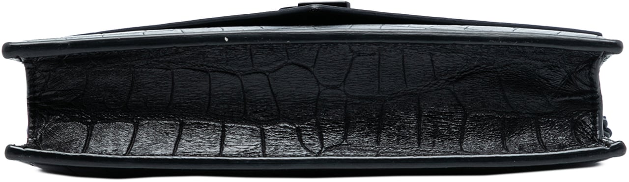 Saint Laurent Croc Embossed Leather Monogram Monochrome Envelope Chain Wallet Zwart