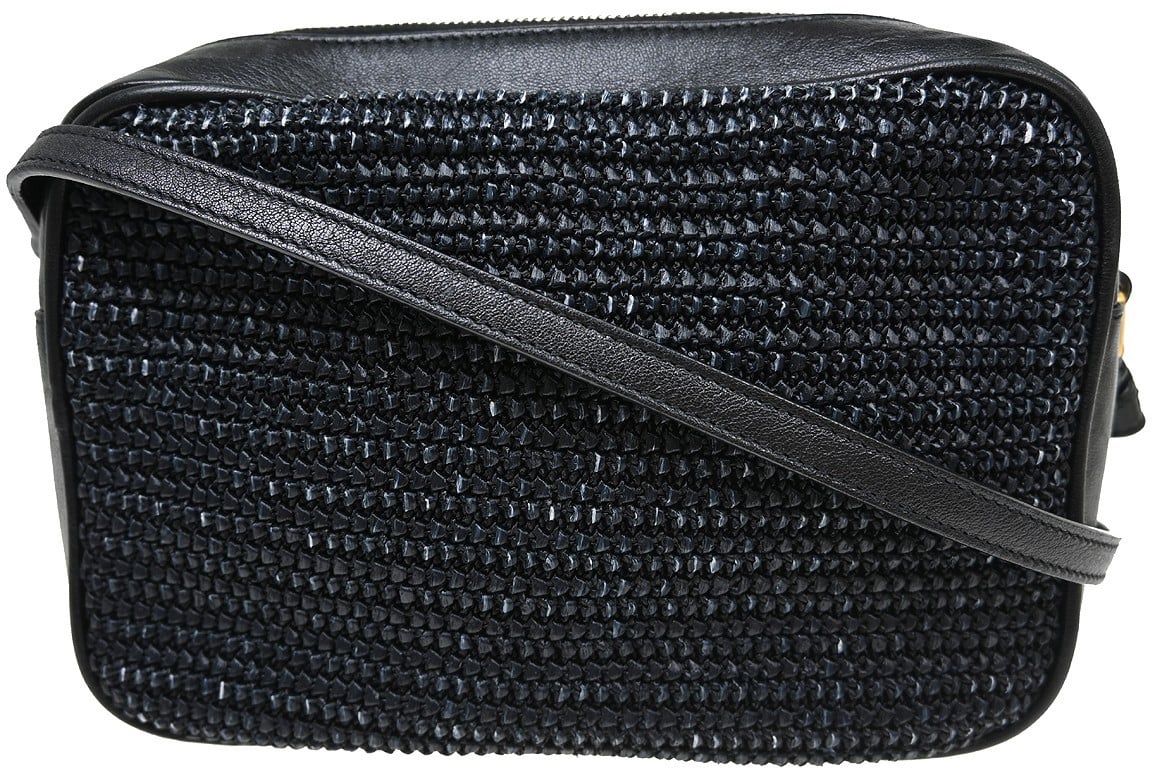 Saint Laurent Lou Camera Raffia Small Zwart