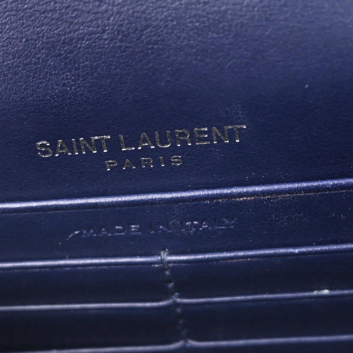 Saint Laurent Saint Laurent Classic Monogram Tassel Chain Wallet Crocodile Embossed Leather Blauw
