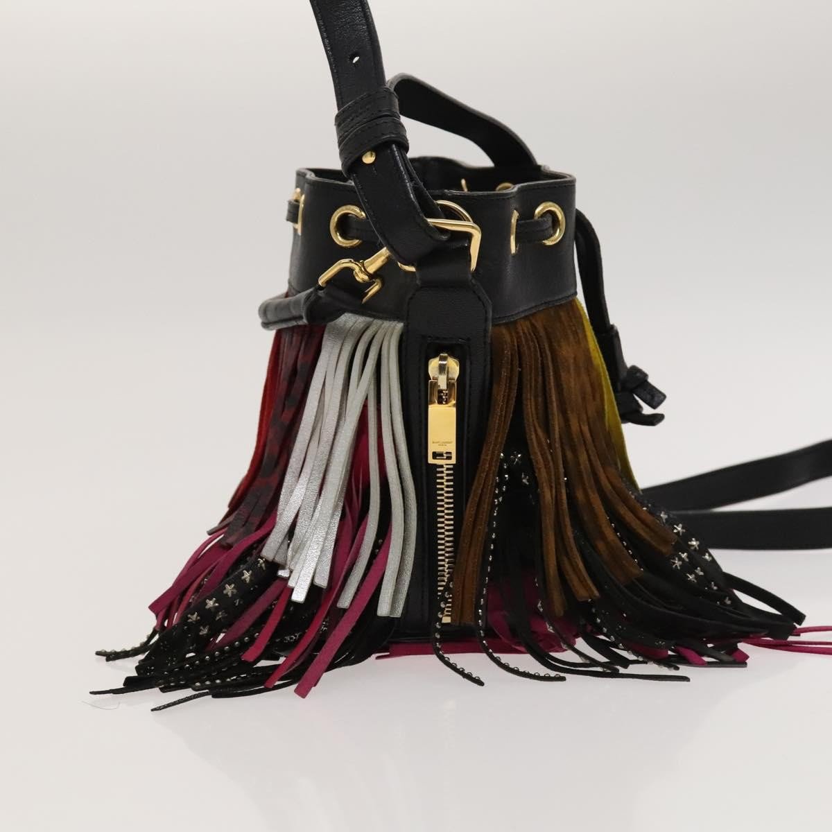 Saint Laurent Saint Laurent Fringe Emmanuelle Bucket Bag Leather Small Divers