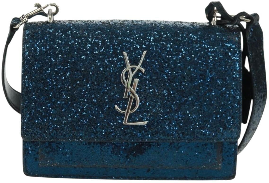 Saint Laurent Saint Laurent Sunset Satchel Glitter Small Blauw