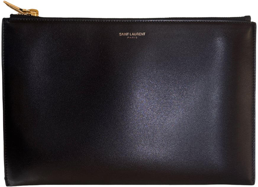 Saint Laurent Zip Pouch Leather Medium Zwart