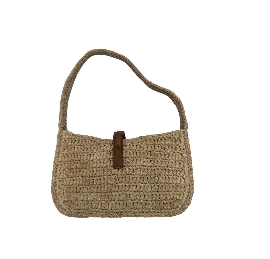 Saint Laurent Le 5 a 7 Hobo Raffia Mini Beige