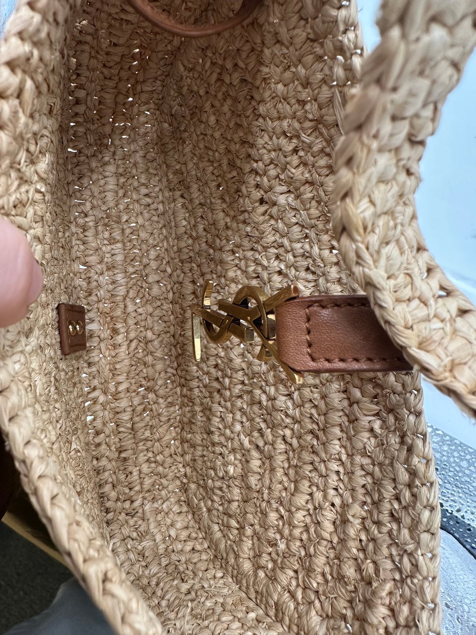 Saint Laurent Le 5 a 7 Hobo Raffia Mini Beige