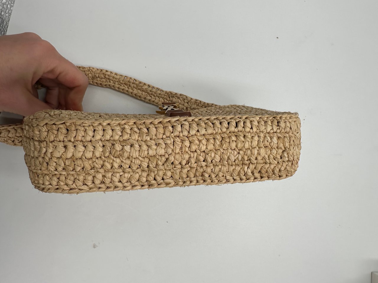 Saint Laurent Le 5 a 7 Hobo Raffia Mini Beige