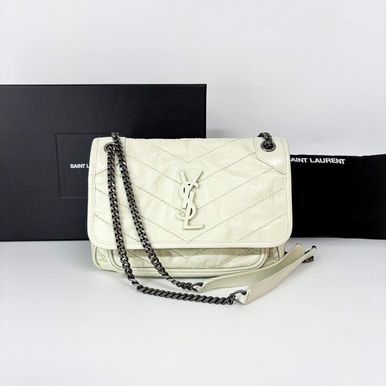 Saint Laurent Niki Flap Shoulder Bag Leather Wit