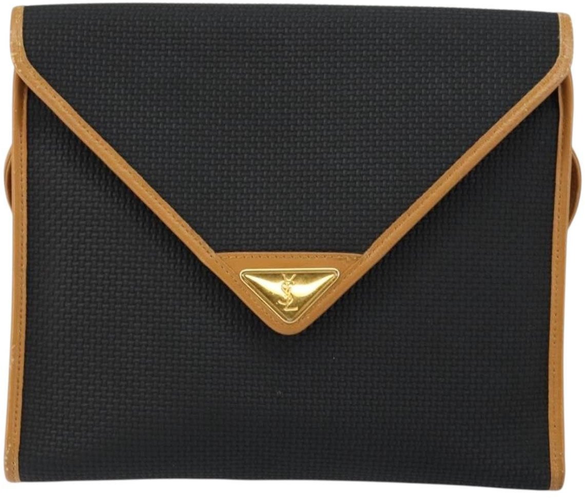 Saint Laurent Saint Laurent Vintage Flap Crossbody Bag Coated Canvas with Leather Zwart