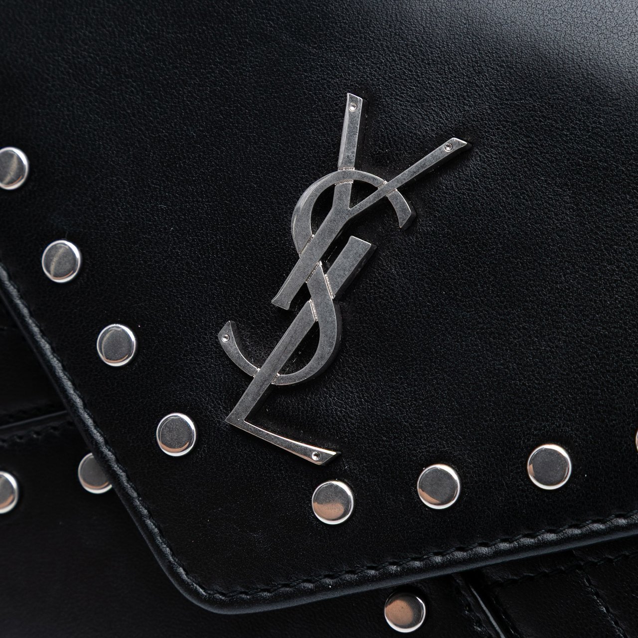 Saint Laurent Quilted Lambskin Studded Monogram Gaby Shoulder Bag Zwart