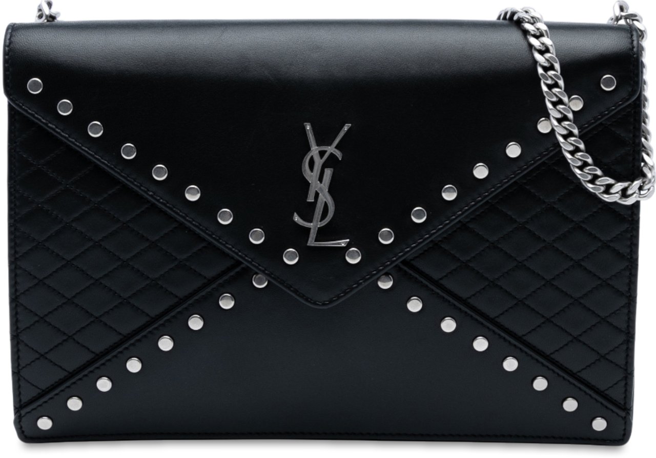 Saint Laurent Quilted Lambskin Studded Monogram Gaby Shoulder Bag Zwart