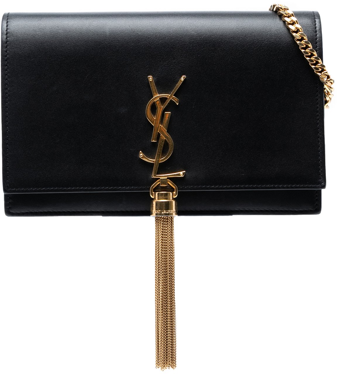 Saint Laurent Smooth Calfskin Monogram Kate Tassel Chain Wallet Zwart