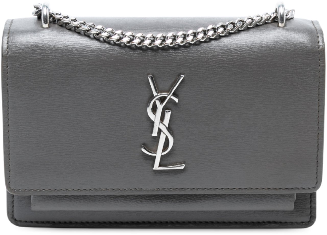Saint Laurent Small Leather Monogram Sunset Crossbody Grijs