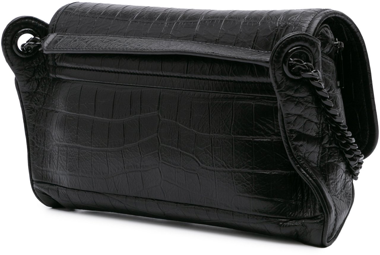 Saint Laurent Baby Crocodile Embossed Leather Monogram Niki Shoulder Bag Zwart