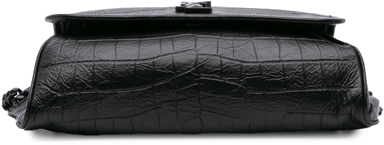 Saint Laurent Baby Crocodile Embossed Leather Monogram Niki Shoulder Bag Zwart