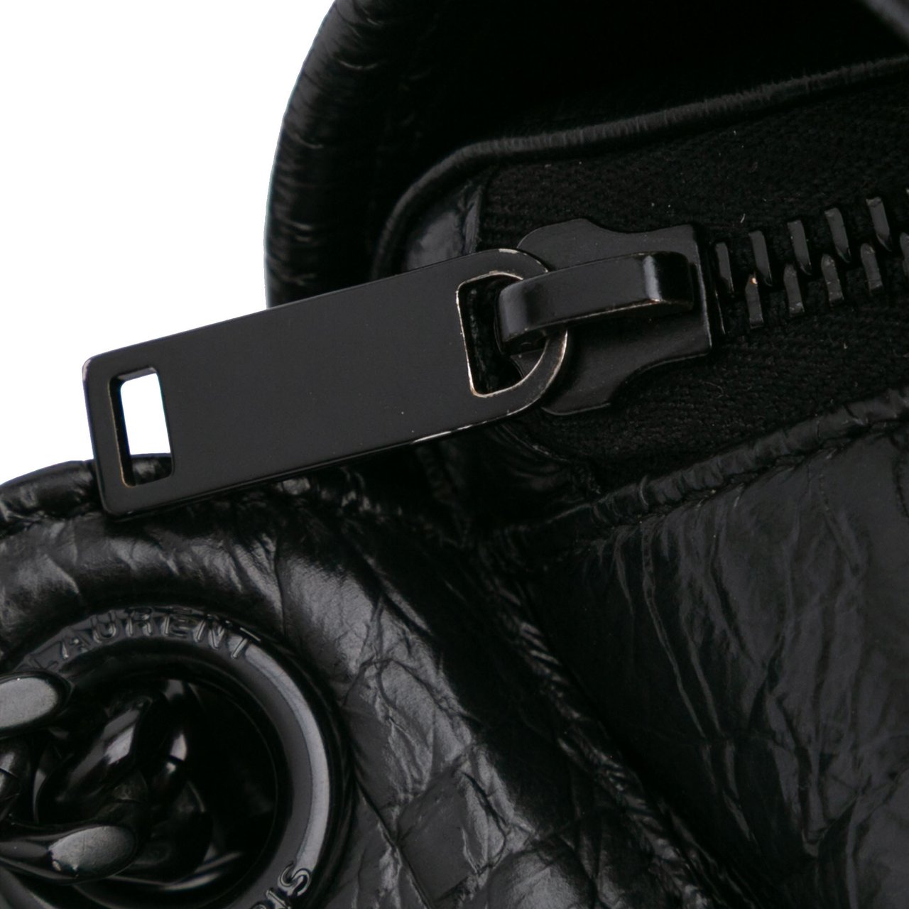 Saint Laurent Baby Crocodile Embossed Leather Monogram Niki Shoulder Bag Zwart