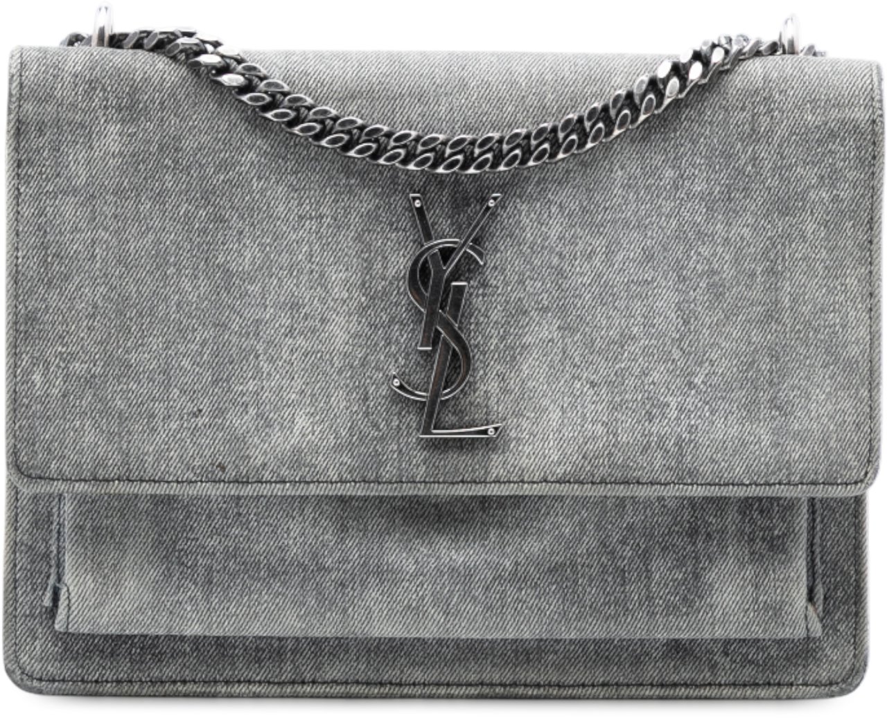 Saint Laurent Medium Denim Monogram Sunset Crossbody Grijs