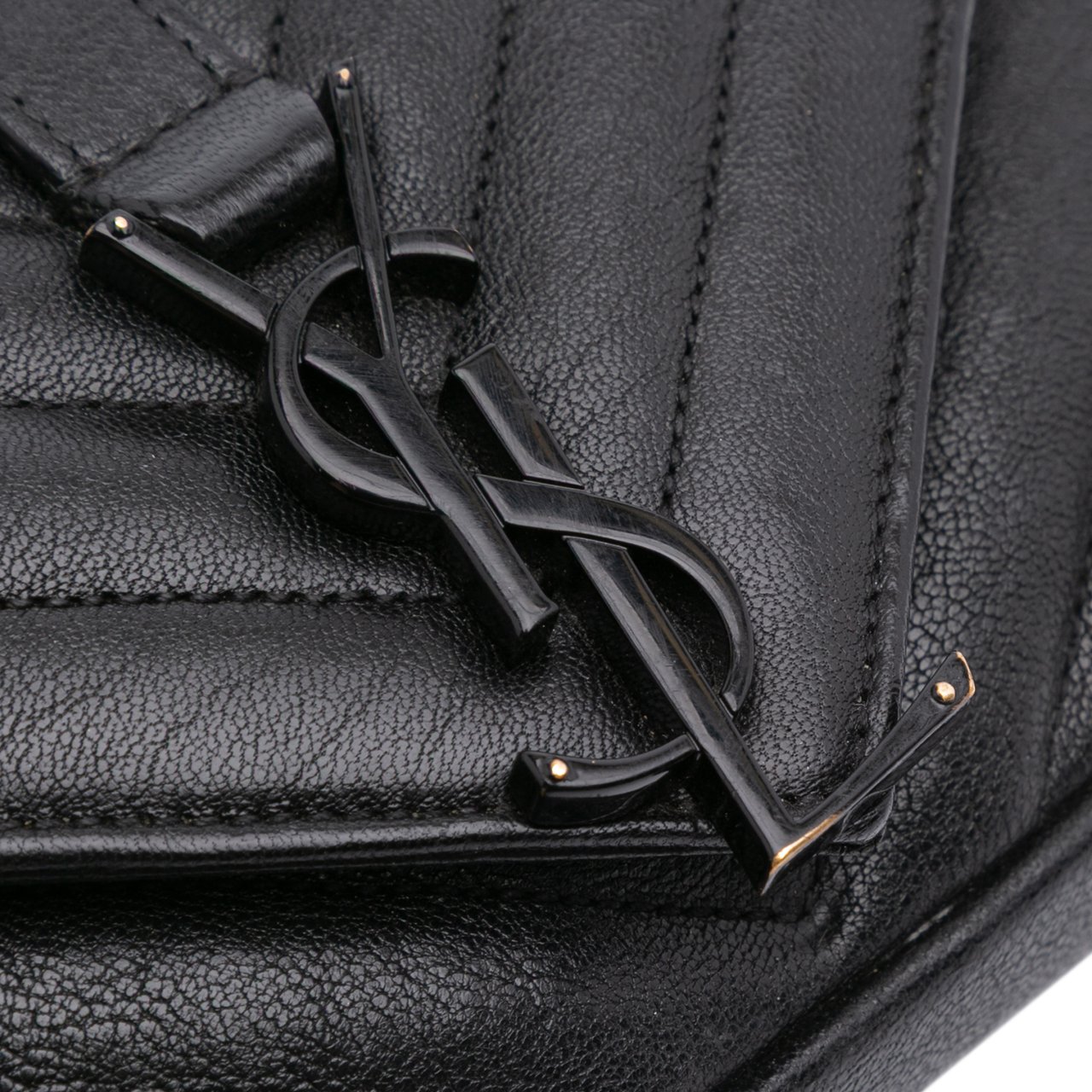 Saint Laurent Mini Chevron Sheepskin Monogram College Satchel Zwart