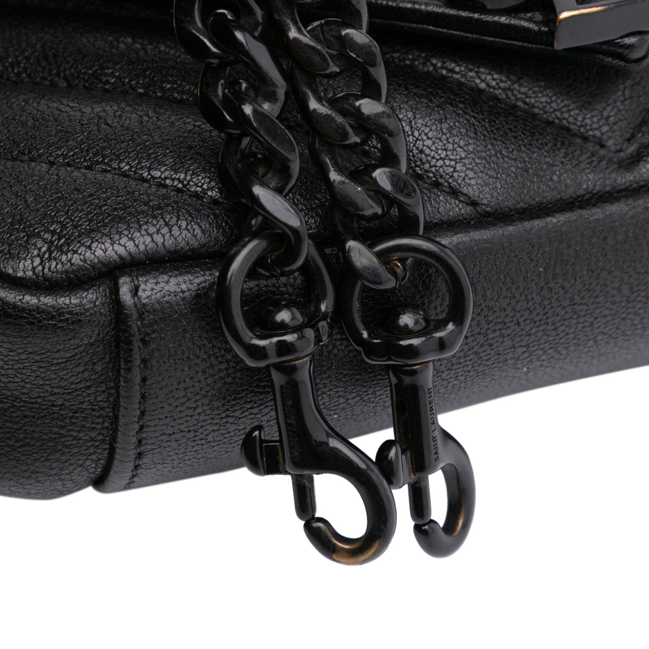 Saint Laurent Mini Chevron Sheepskin Monogram College Satchel Zwart