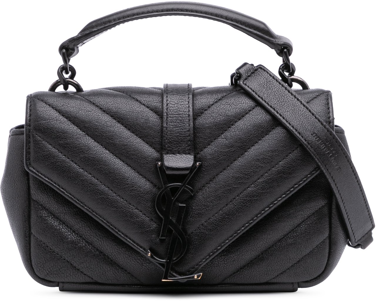 Saint Laurent Mini Chevron Sheepskin Monogram College Satchel Zwart