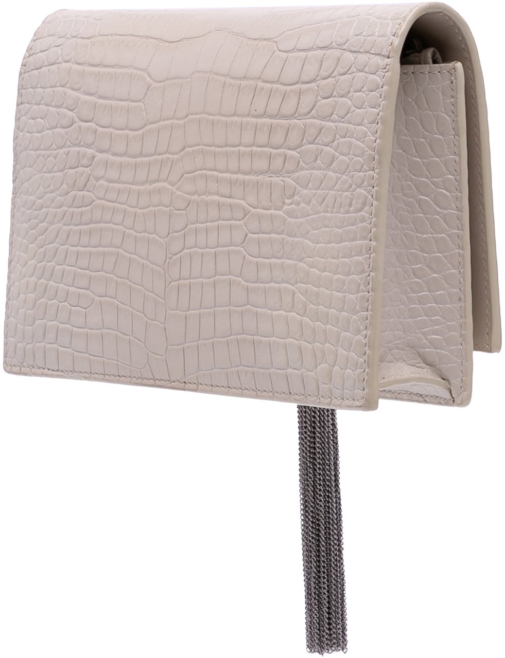 Saint Laurent Croc Embossed Leather Monogram Kate Tassel Wallet on Chain Wit