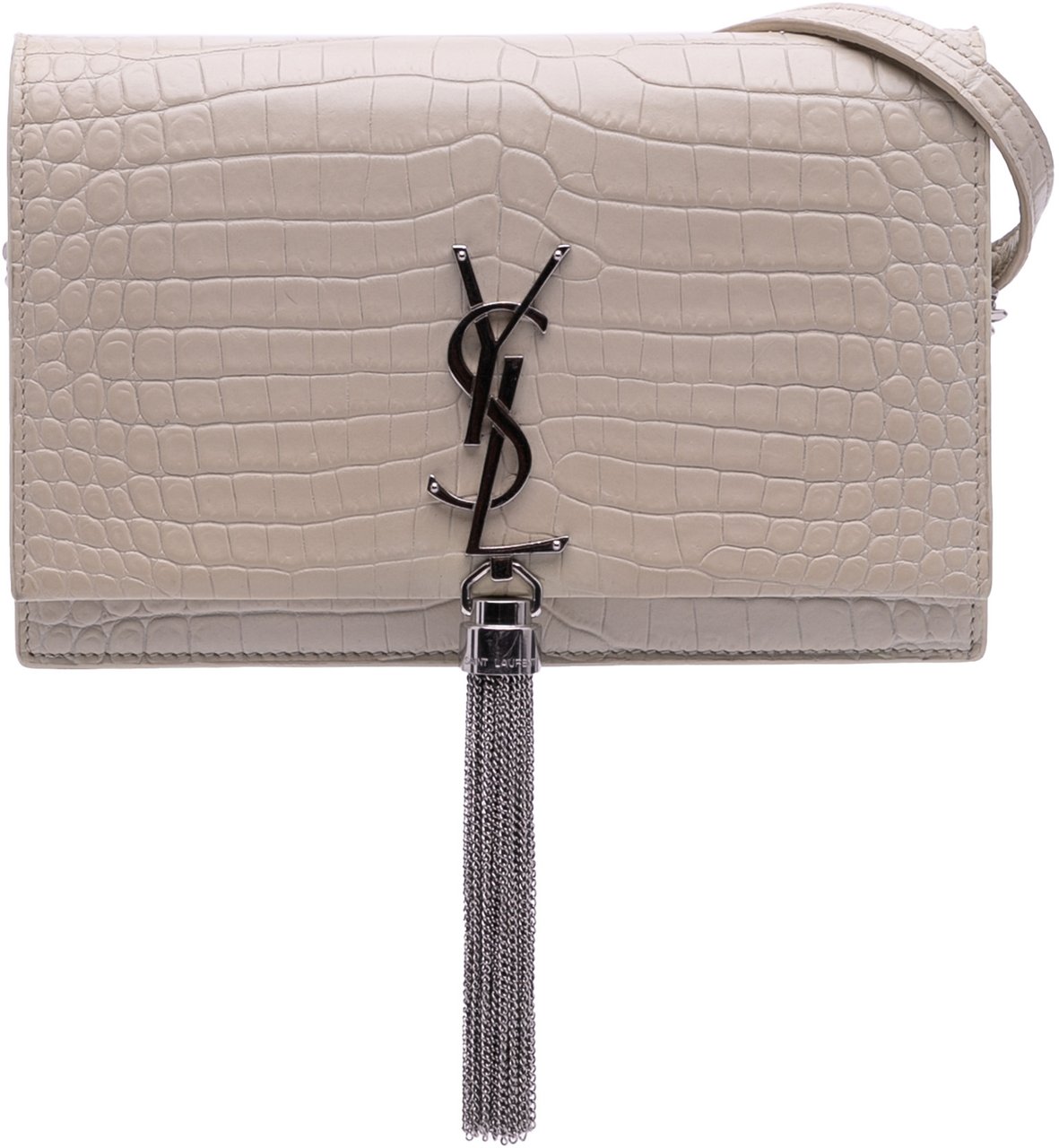 Saint Laurent Croc Embossed Leather Monogram Kate Tassel Wallet on Chain Wit