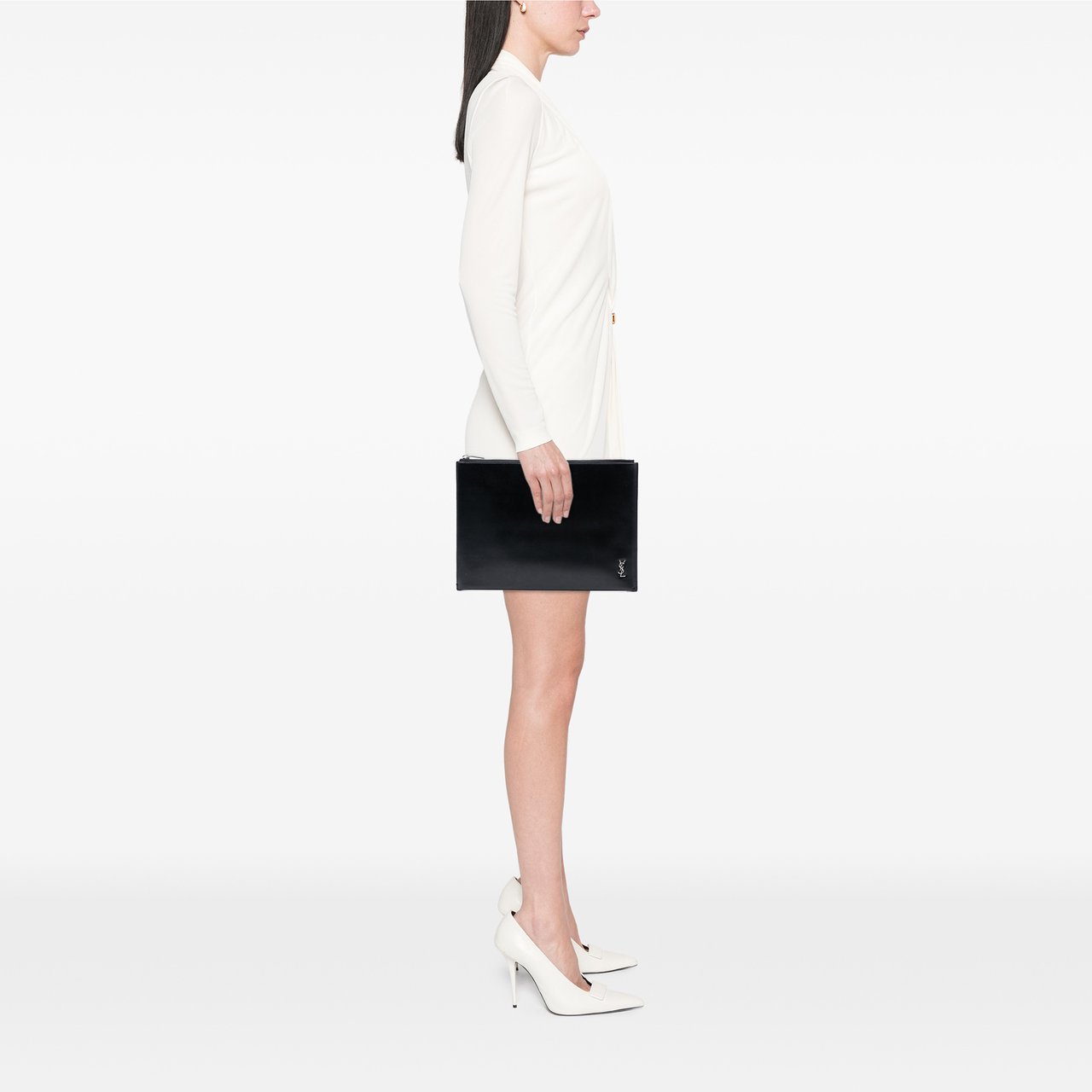 Saint Laurent Leather Monogram Ipad Case Zwart