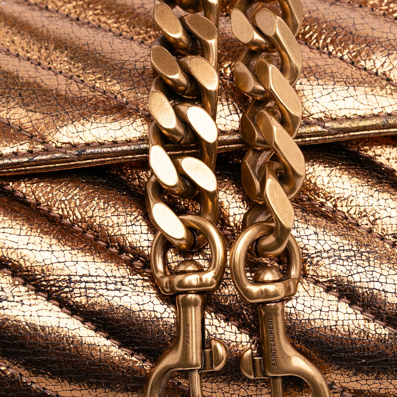 Saint Laurent Medium Metallic Calfskin Chevron Monogram College Bag Bruin