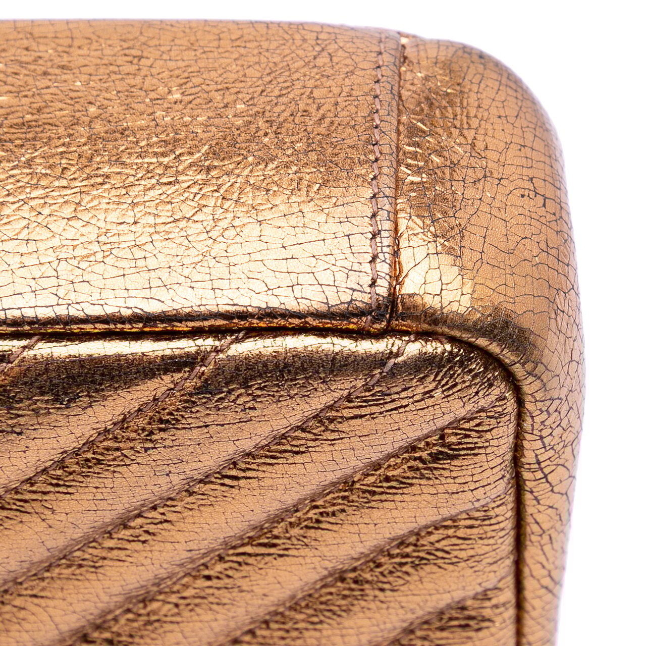 Saint Laurent Medium Metallic Calfskin Chevron Monogram College Bag Bruin