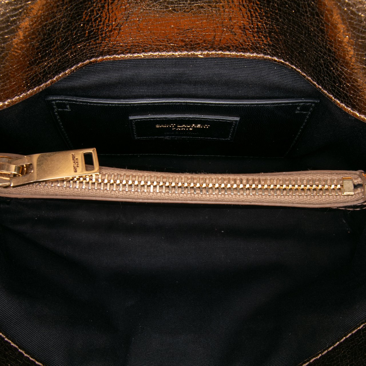 Saint Laurent Medium Metallic Calfskin Chevron Monogram College Bag Bruin