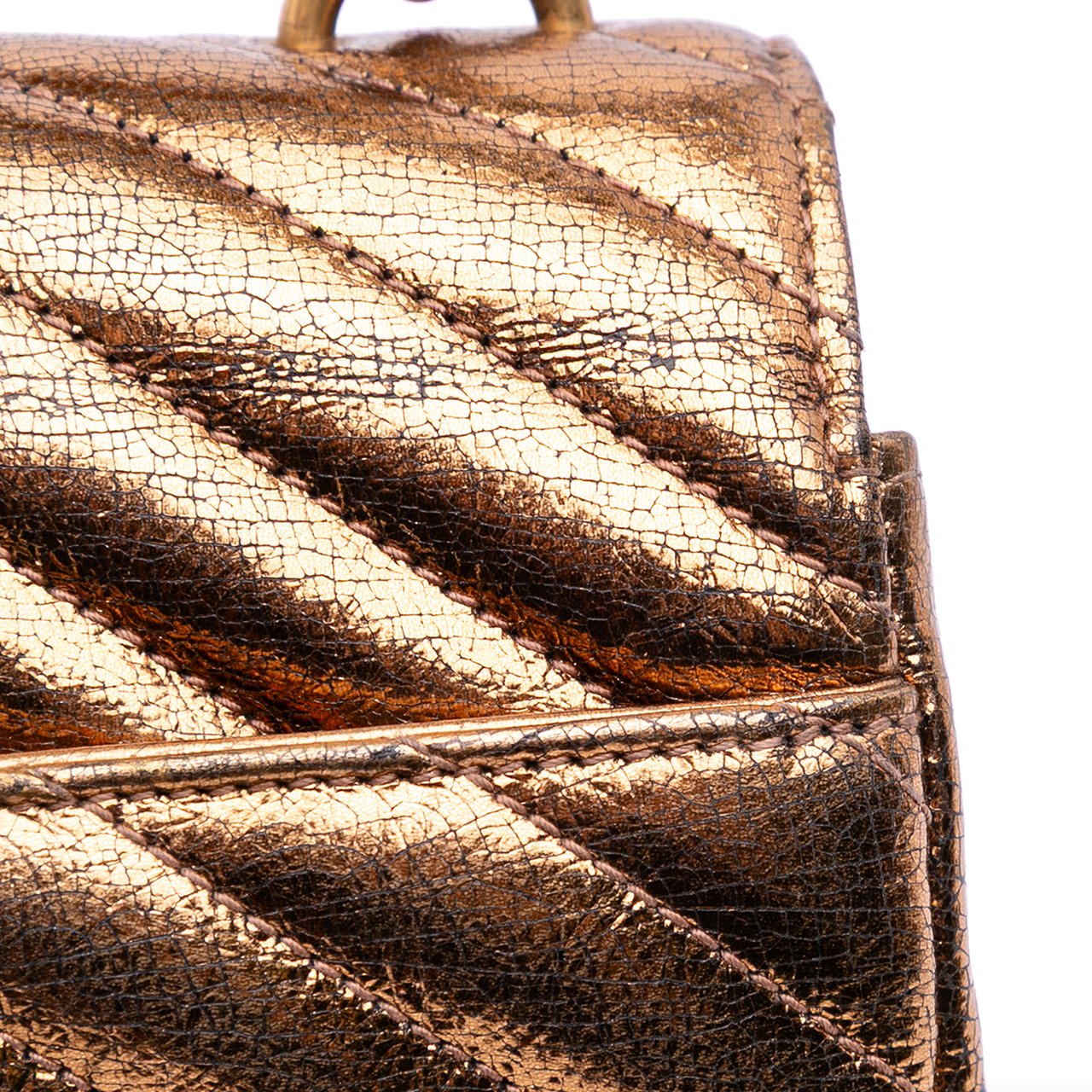 Saint Laurent Medium Metallic Calfskin Chevron Monogram College Bag Bruin