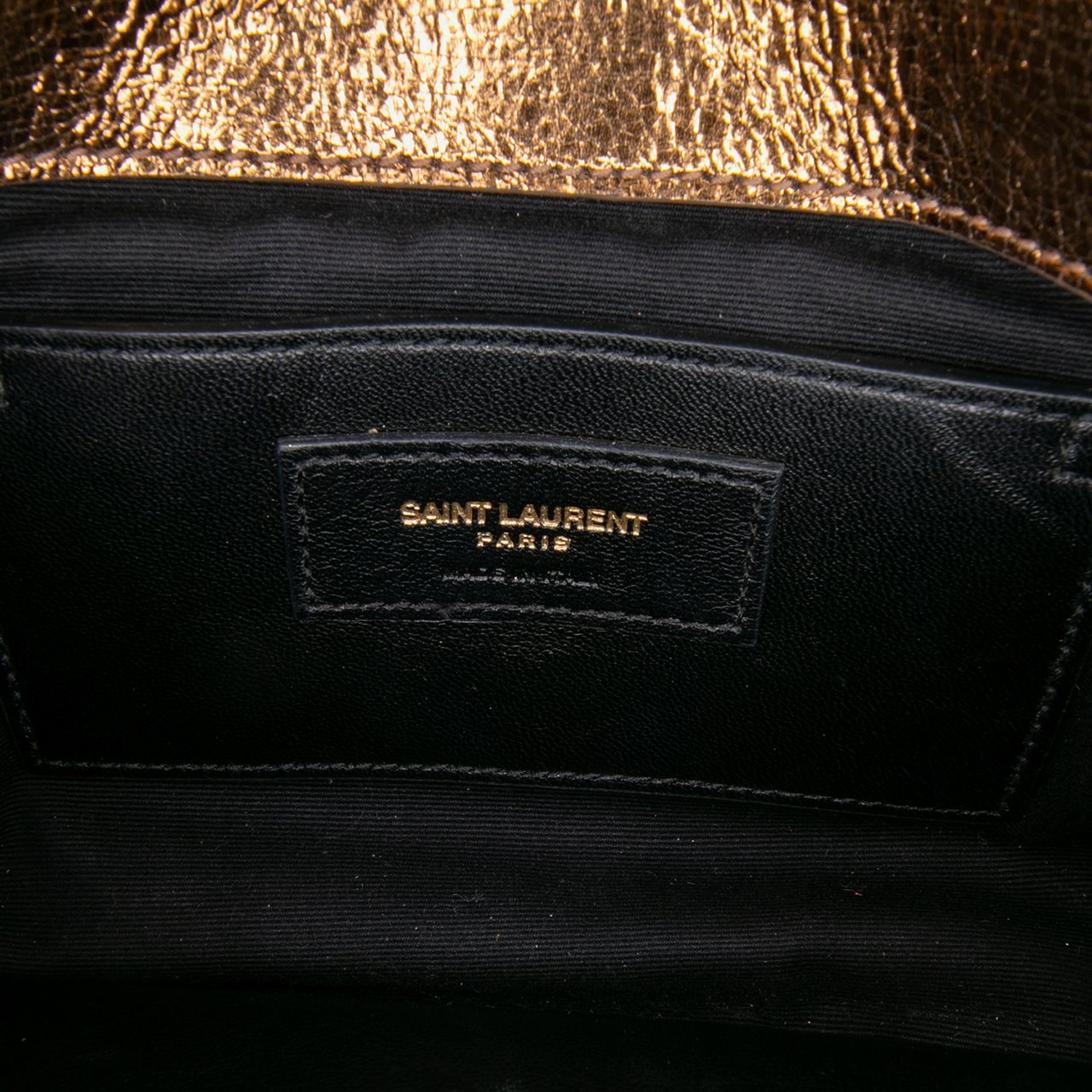 Saint Laurent Medium Metallic Calfskin Chevron Monogram College Bag Bruin