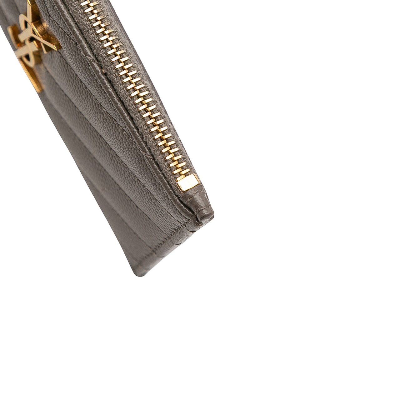 Saint Laurent Grain De Poudre Chevron Monogram Fragments Zippered Card Case Grijs